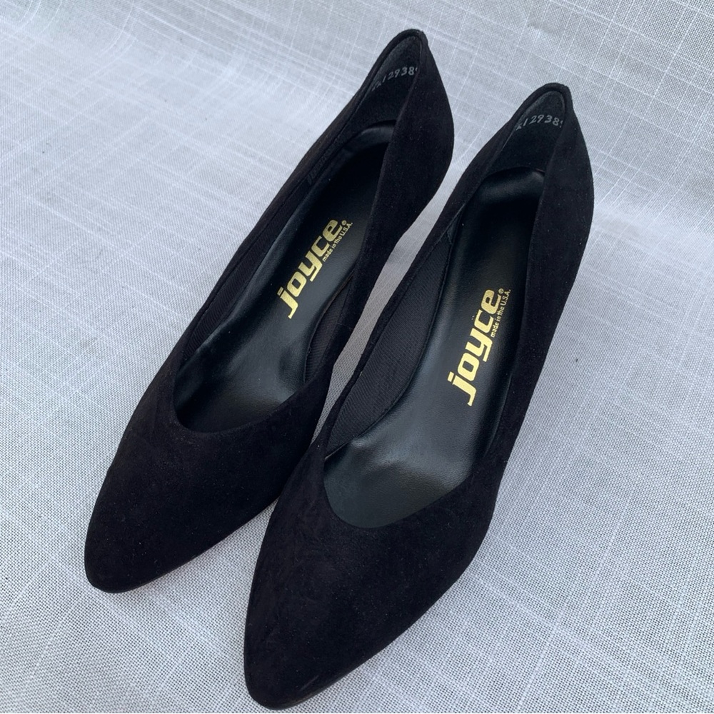 Vtg Joyce Womens Heel Shoes Black Suede Size 9 Leather USA - Picture 7 of 12